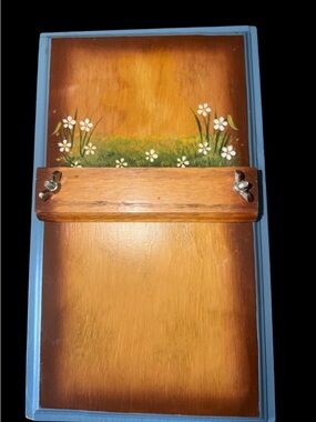 Hand-Painted Wooden Wall Organizer in Blue and Honey Brown